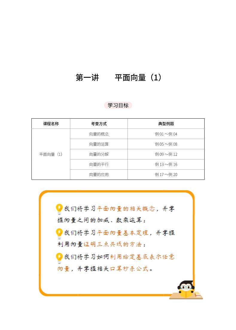 第1讲 平面向量I 手写笔记学案第1页