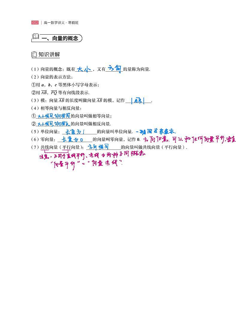 第1讲 平面向量I 手写笔记学案第2页