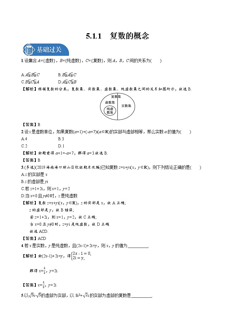 5.1.1　复数的概念 精品课时练习 高中数学新北师大版必修第二册（2022学年）01