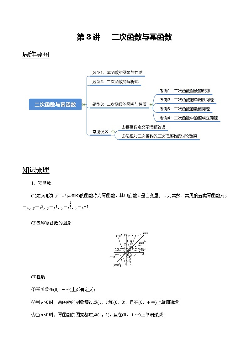 第8讲 二次函数与幂函数   2021-2022年新高考数学一轮复习考点归纳 （学生版+教师版） 试卷01