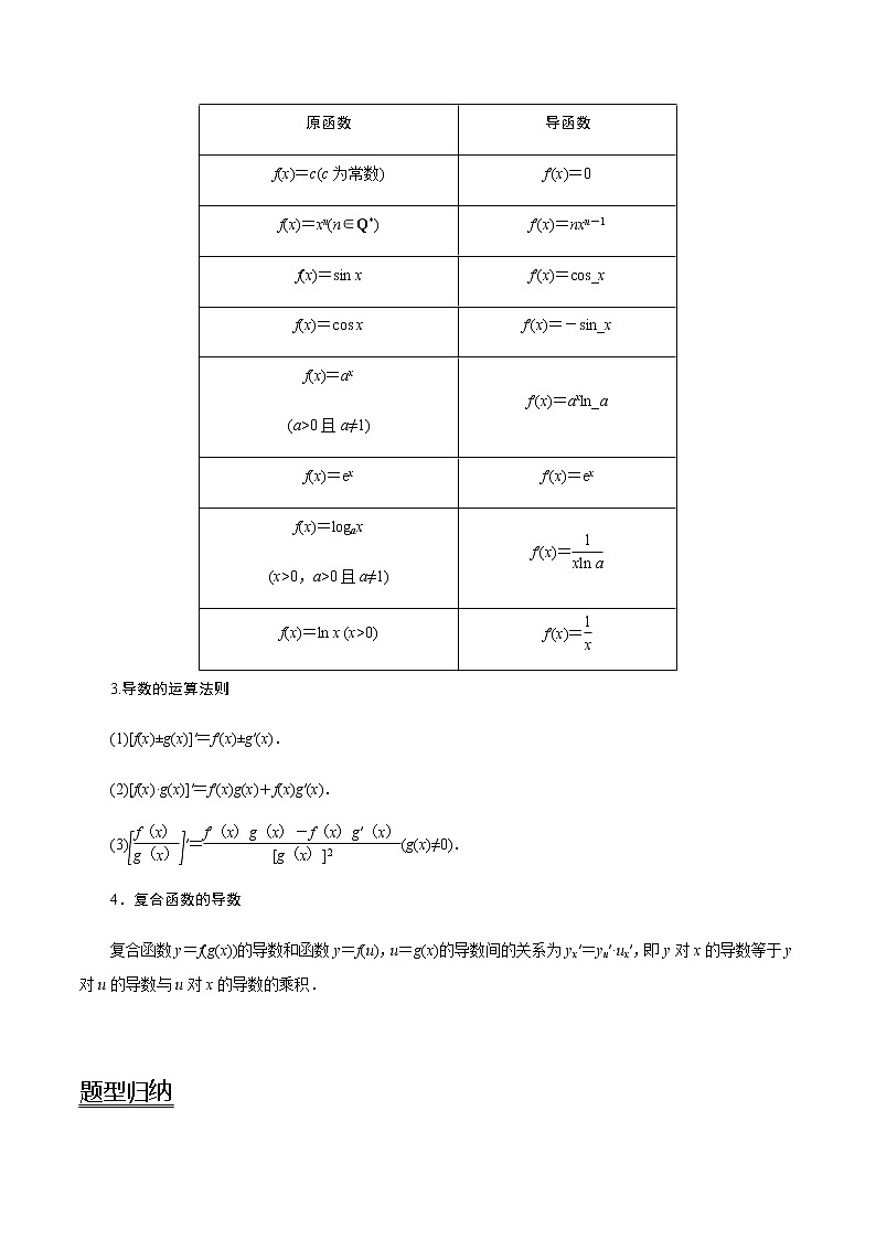 第14讲 导数的概念及运算   2021-2022年新高考数学一轮复习考点归纳 （学生版+教师版） 试卷02