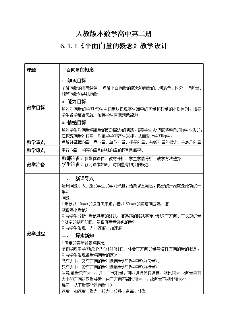 6.1.1《平面向量的概念》课件+教案01