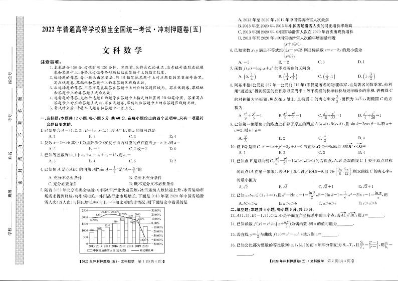 2022年普通高等学校招生全国统一考试冲刺押题卷（五）（PDF含解析）——文数01