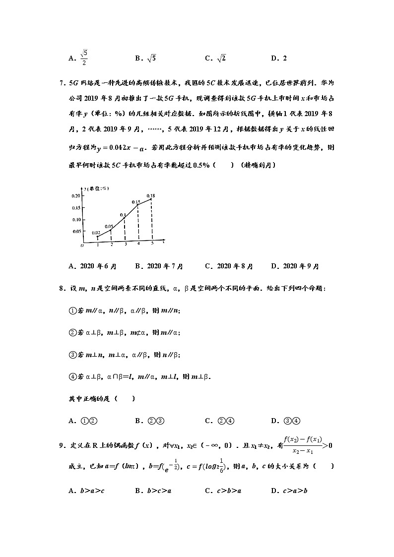 2020年甘肃省理科数学一诊试卷+答案第2页