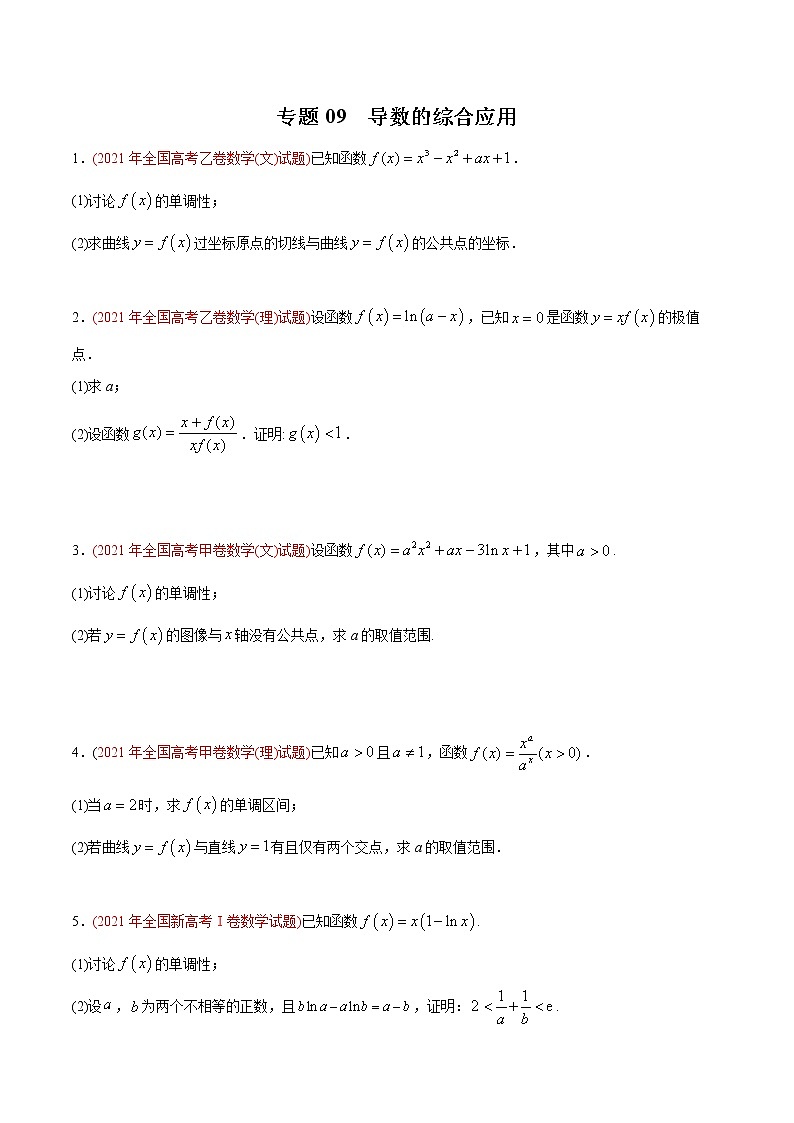 专题09 导数的综合应用（学生版）第1页