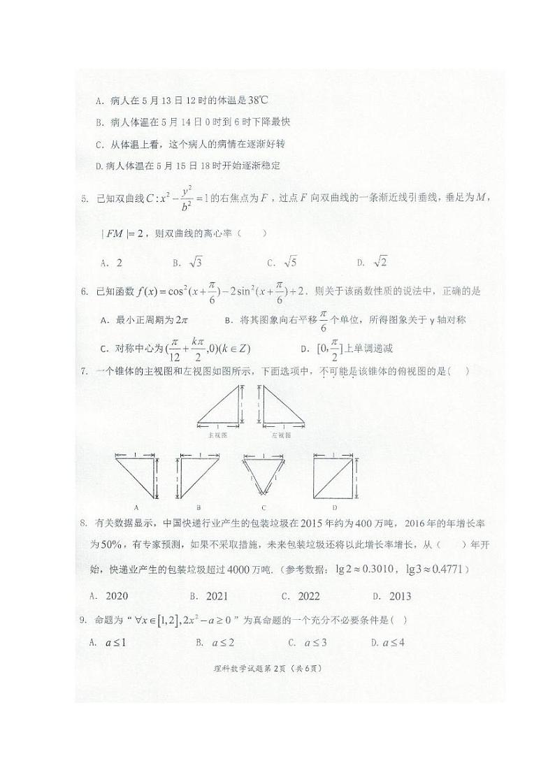 宁夏中卫市2020届高三下学期第三次模拟考试数学（理）试题 PDF版含答案第2页