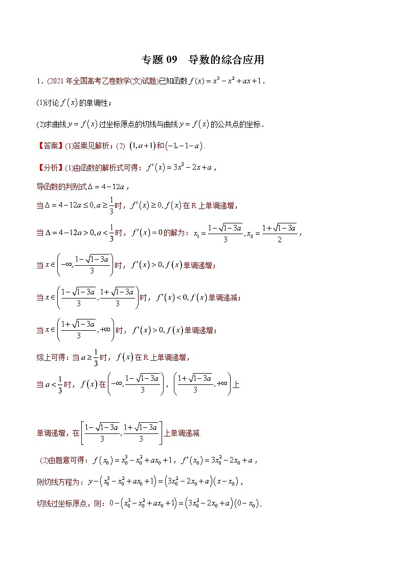 高考专题09 导数的综合应用（教师版含解析）第1页