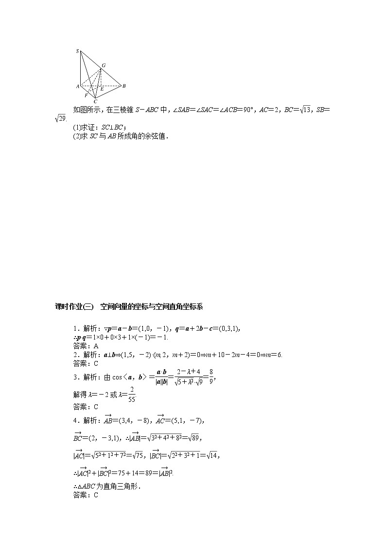 2022届高中数学新人教B版 选择性必修第一册 第一章1.1.3空间向量的坐标与空间直角坐标系 课时作业 练习02