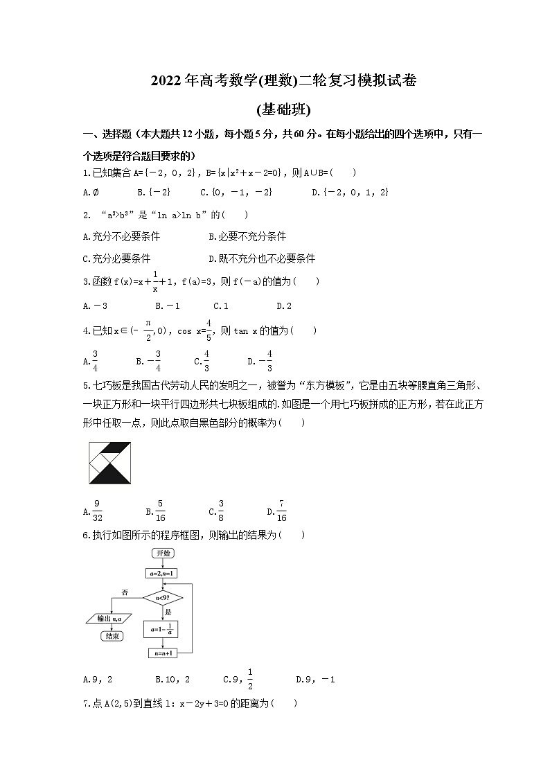 2022年高考数学(理数)二轮复习模拟试卷(基础班)(原卷版)第1页