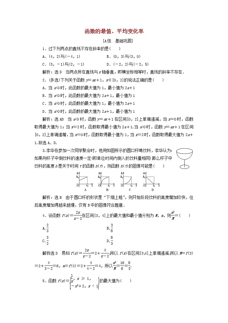 2021_2022学年新教材高中数学课时检测20函数的最值平均变化率含解析新人教B版必修第一册01