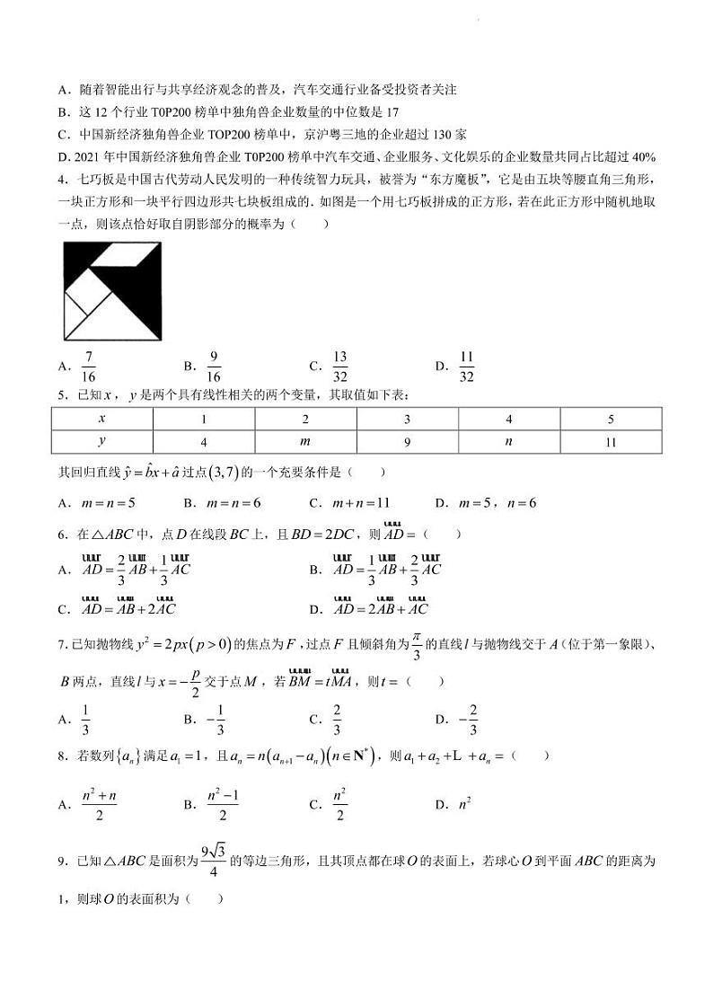 2022届内蒙古自治区赤峰市高三下学期4月高考模拟数学(文科)试题（PDF版）第2页