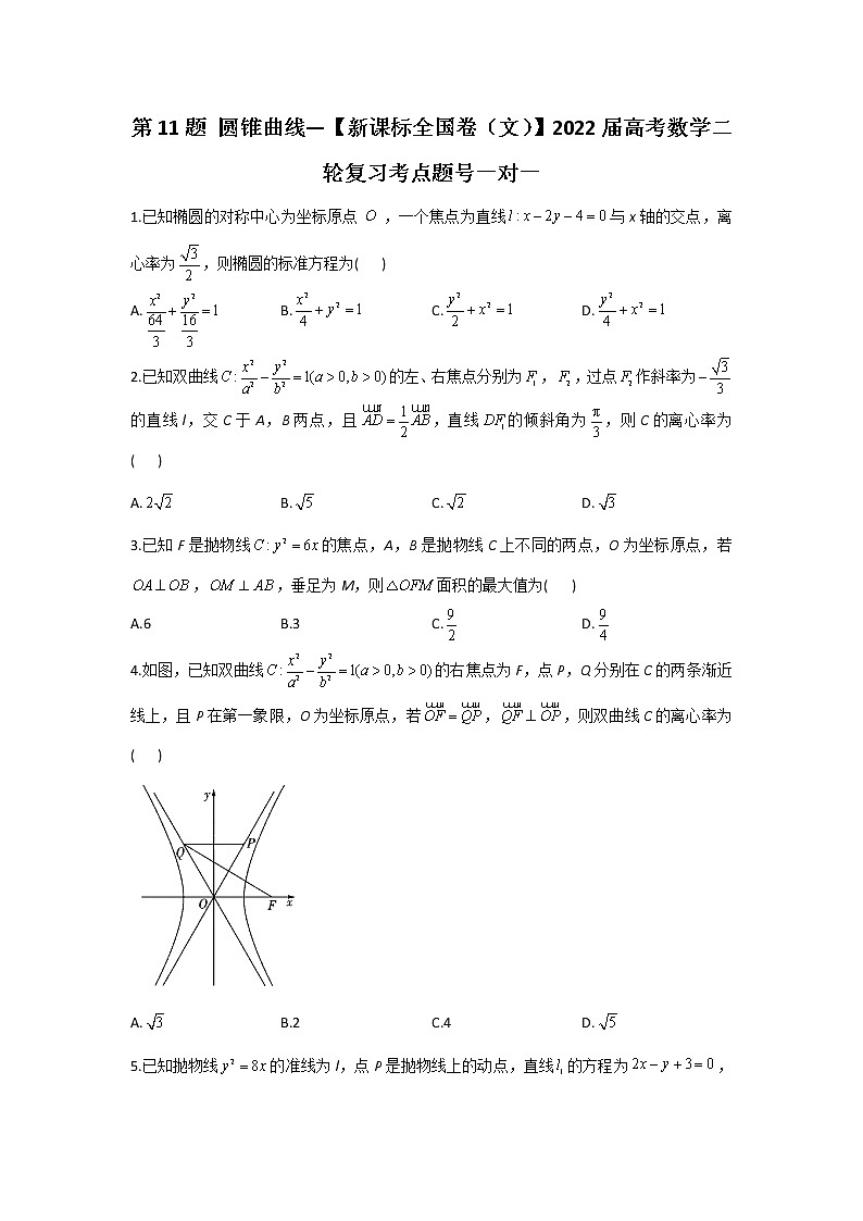 第11题 圆锥曲线——【新课标全国卷（文）】2022届高考数学考点题号一对一第1页