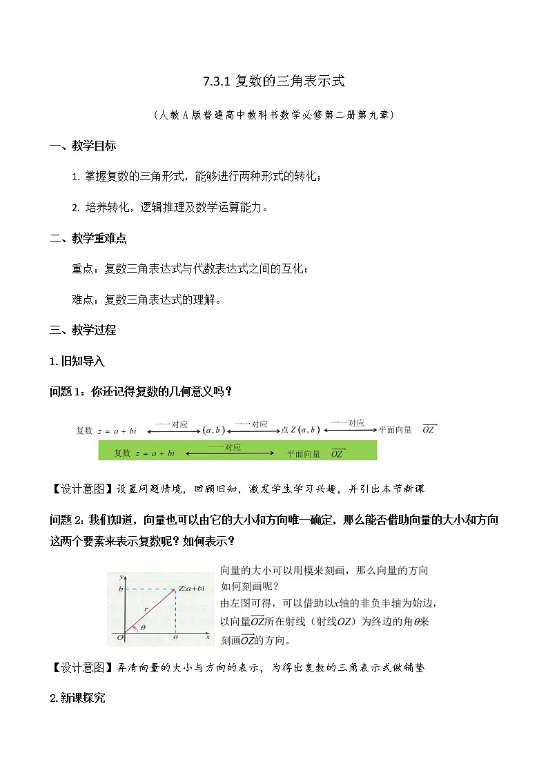 7.3.1复数的三角表示式 教学设计01