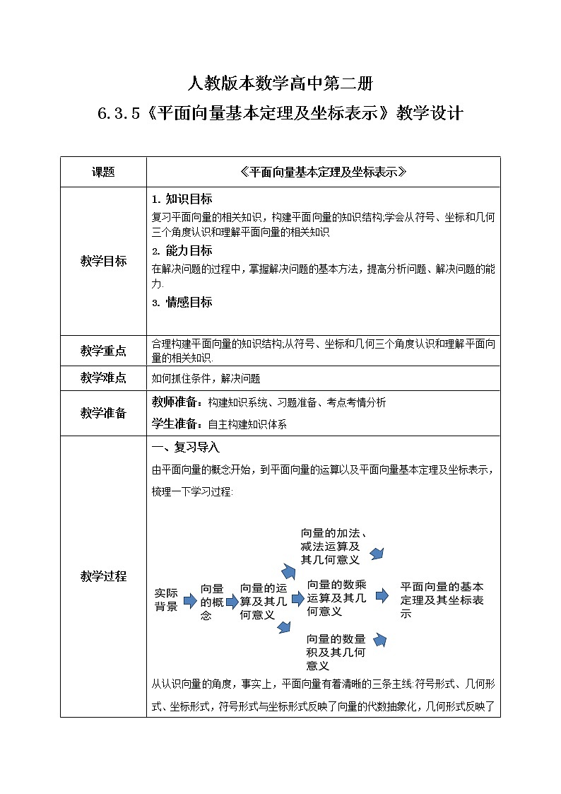 6.3.5《平面向量基本定理及坐标表示》课件+教案01