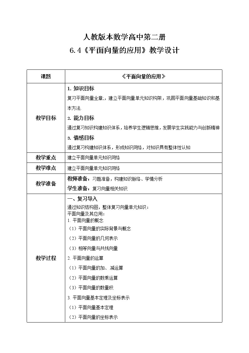 6.4.4《平面向量的应用（正弦定理、余弦定理）》课件+教案01