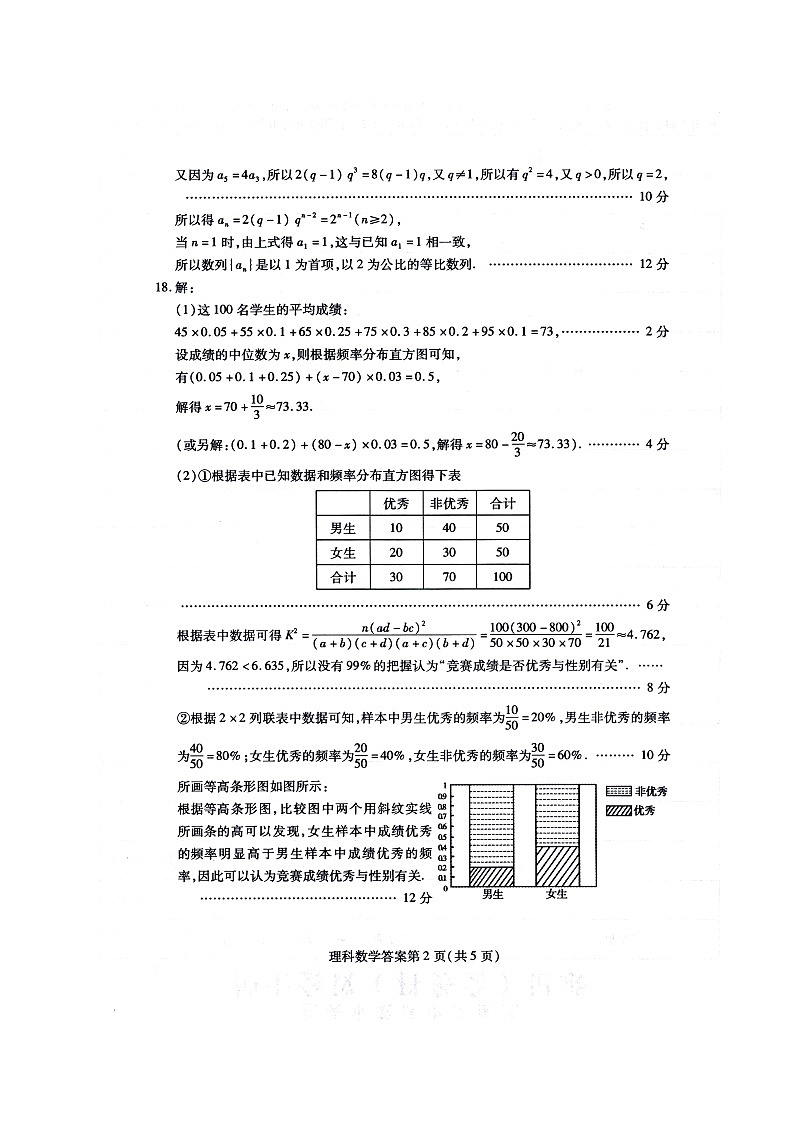 2022届内蒙古包头市高三第二次模拟考试数学（理）答案第2页