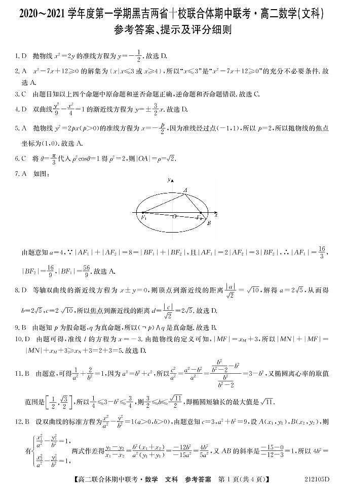 黑吉两省十校2020-2021学年高二上学期期中联考数学（文）试题 PDF版含答案01