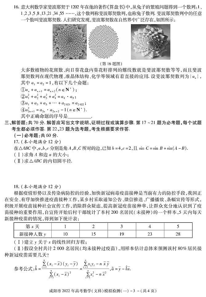 陕西省咸阳市2022届高考模拟检测（一）数学（文）试卷（PDF版）第3页