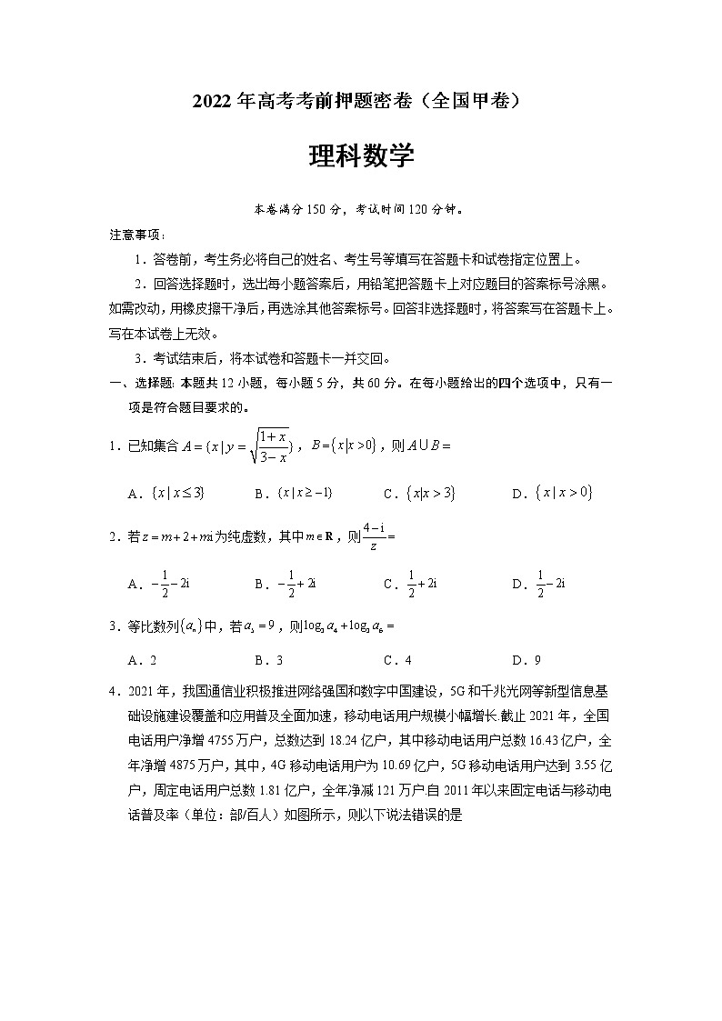 理科数学-2022年高考考前押题密卷01