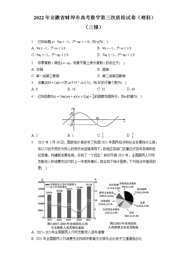 2022年安徽省蚌埠市高考数学第三次质检试卷（理科）（三模）（含答案解析）01