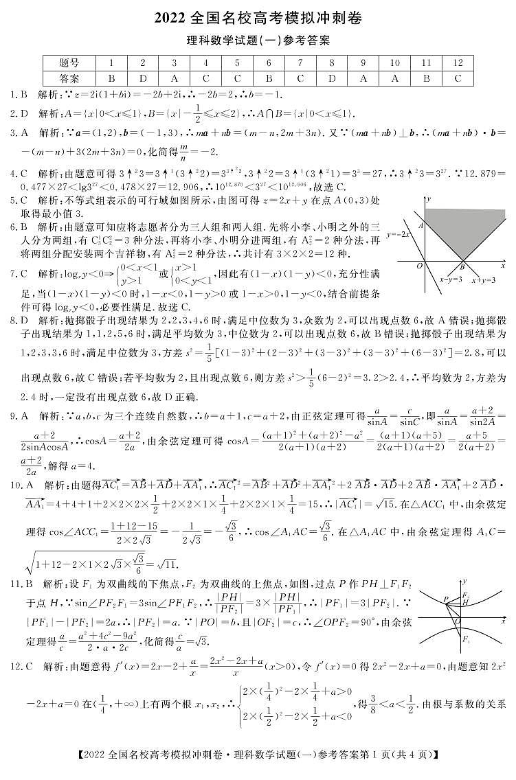 2022届全国名校高三下学期高考模拟冲刺押题卷（一模）数学（理）试题PDF版含答案01