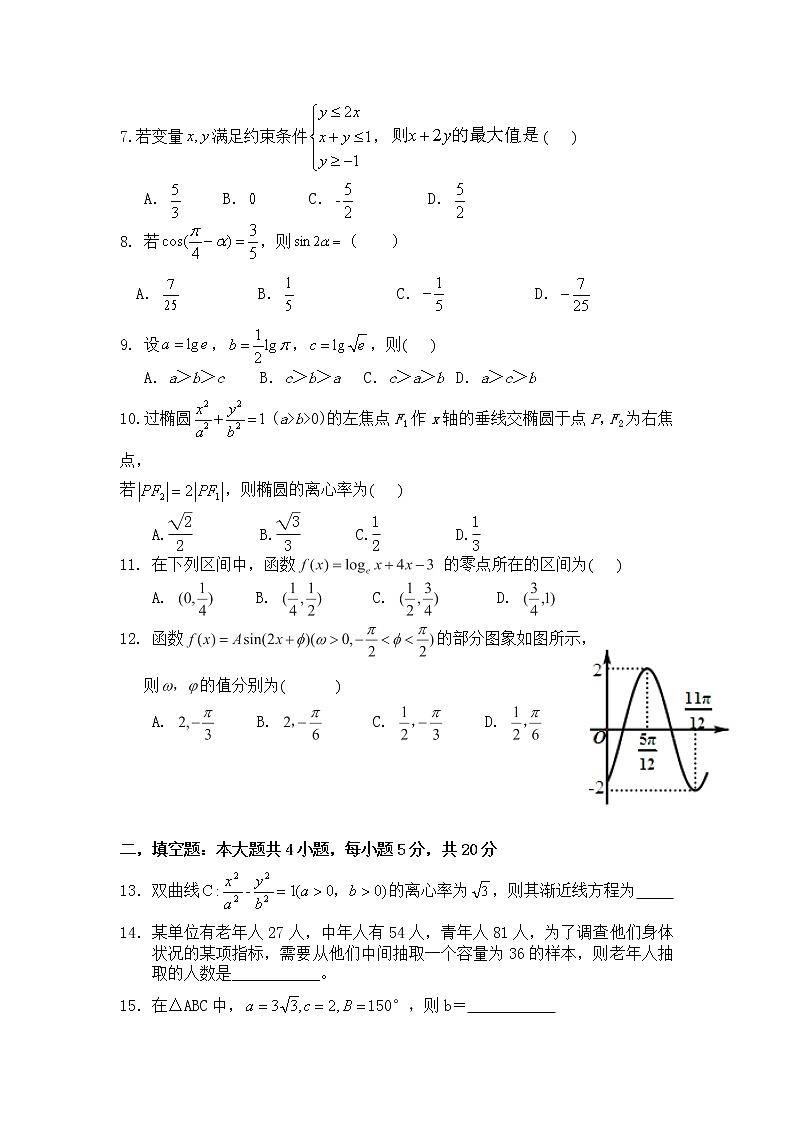 2021届日喀则市第二高级中学高三上学期数学文期中试题02