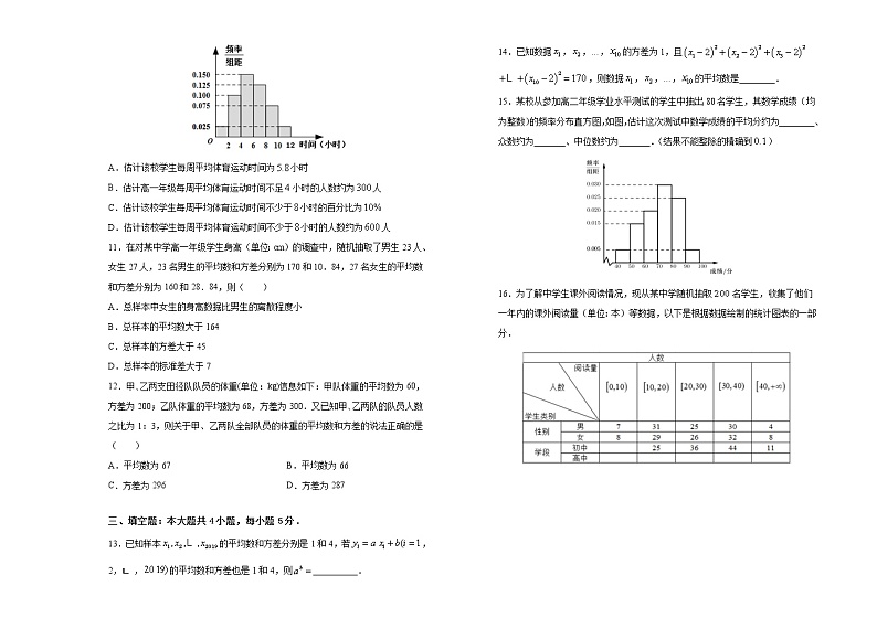 2021人教A版第二册高一数学第九章统计同步训练试题第3页