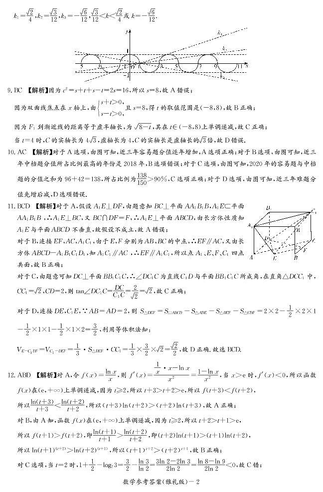 2022届湖南省长沙市雅礼中学高三下学期月考数学试卷（七）含解析02