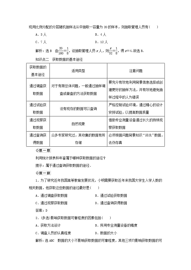 新人教A版高中数学必修第二册第九章统计1.2分层随机抽样1.3获取数据的途径学案03