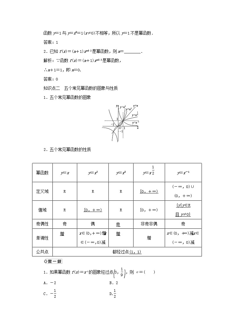 新人教A版高中数学必修第一册第三章函数的概念与性质3幂函数学案第2页