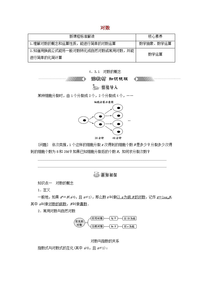 新人教A版高中数学必修第一册第四章指数函数与对数函数3.1对数的概念学案01