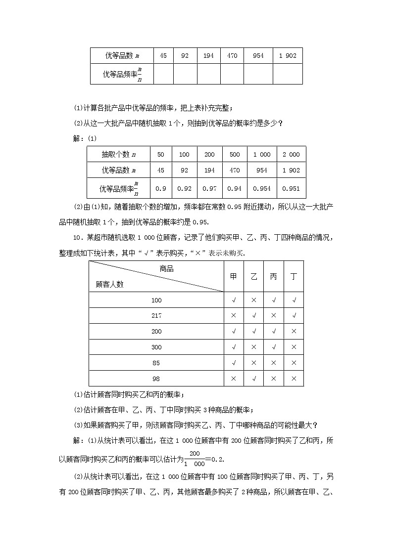 新人教A版高中数学必修第二册课时检测48频率的稳定性随机模拟含解析第3页