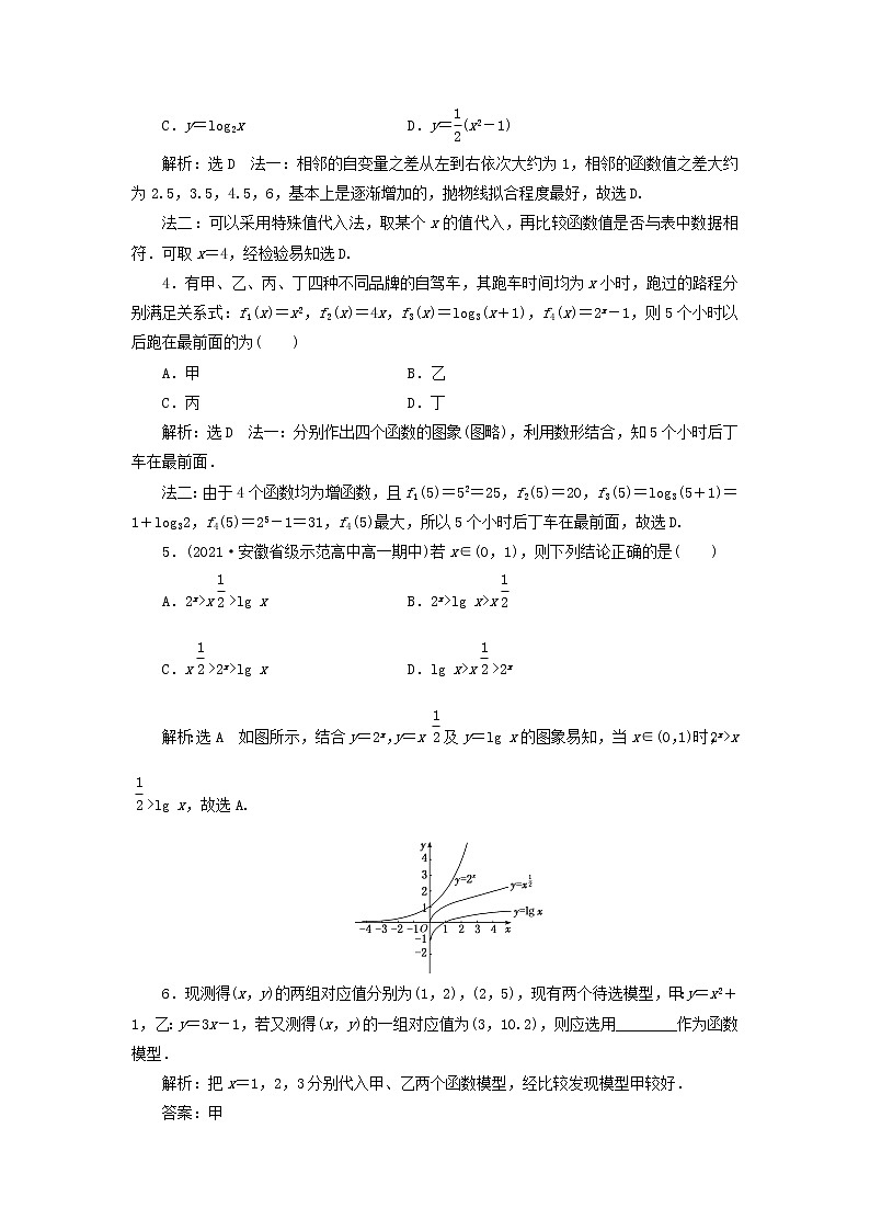 新人教A版高中数学必修第一册课时检测36不同函数增长的差异含解析02
