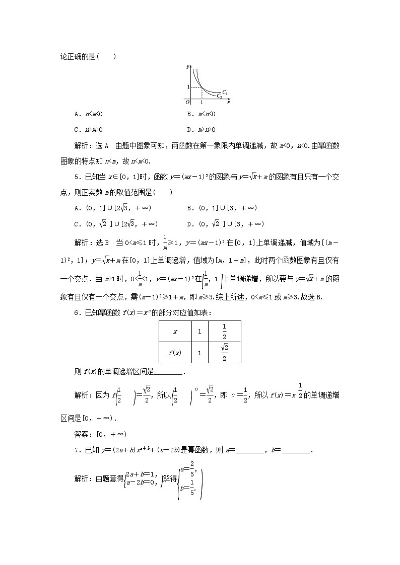 新人教A版高中数学必修第一册课时检测24幂函数含解析02
