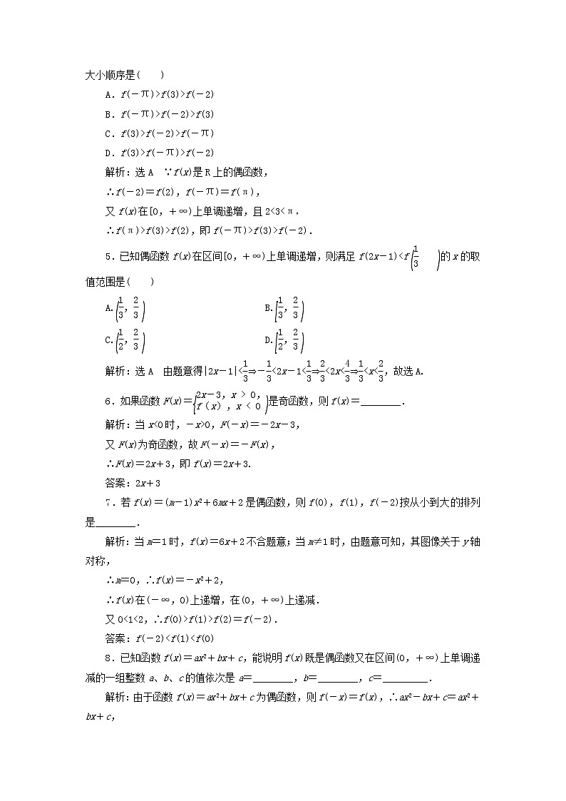新人教B版高中数学必修第一册课时检测22奇偶性的应用含解析02