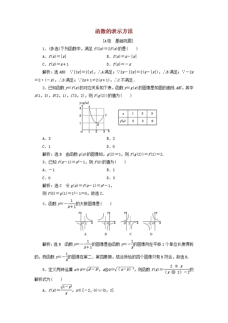 新人教B版高中数学必修第一册课时检测17函数的表示方法含解析第1页