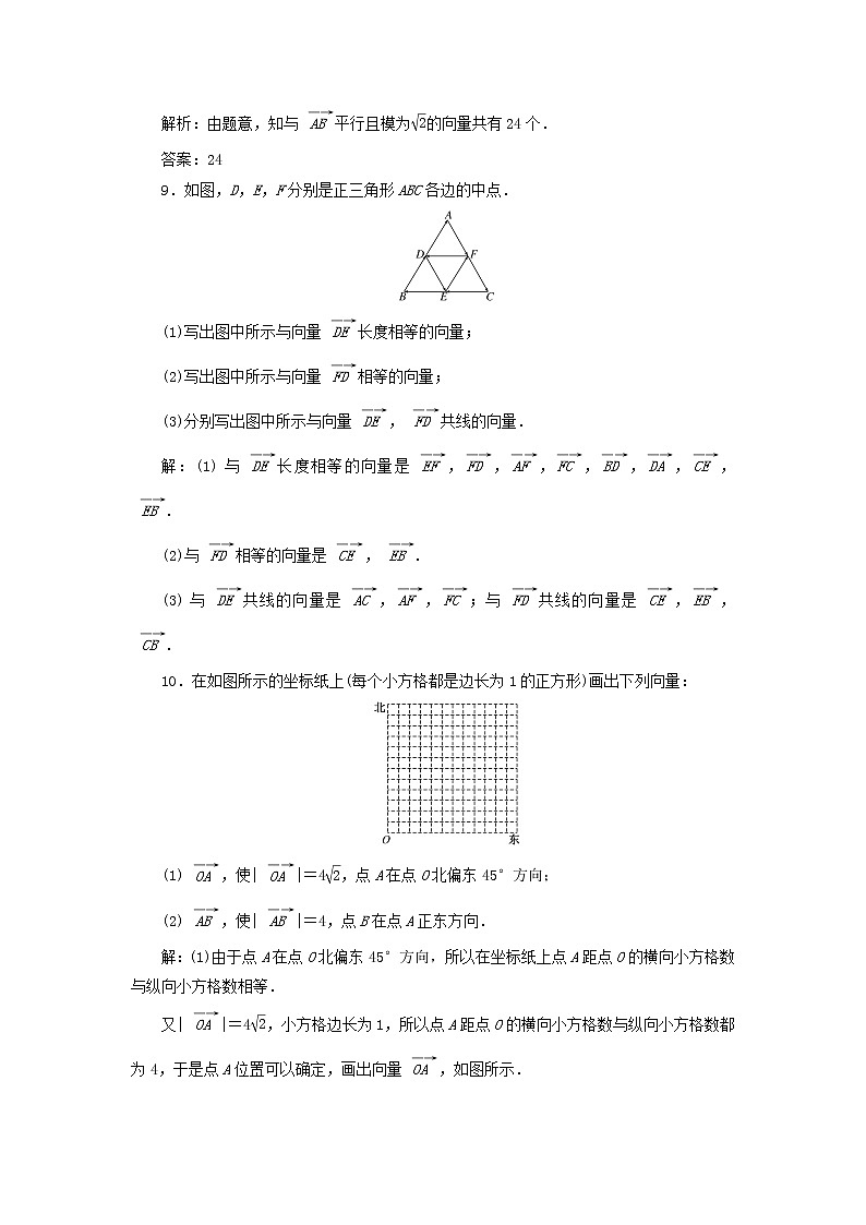 新人教A版高中数学必修第二册课时检测1向量的实际背景与概念向量的几何表示相等向量与共线向量含解析03
