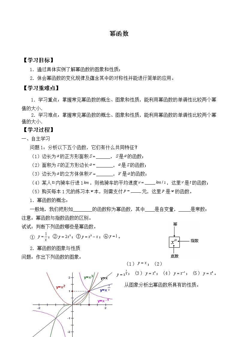 人教版（B版2019课标）高中数学必修二4.4幂函数  学案01