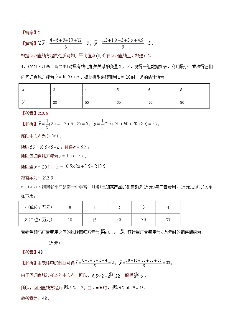 8.2 一元线性回归模型及其应用（精练）-2022版高中数学新同步精讲讲练（选择性必修第三册）（教师版含解析）02