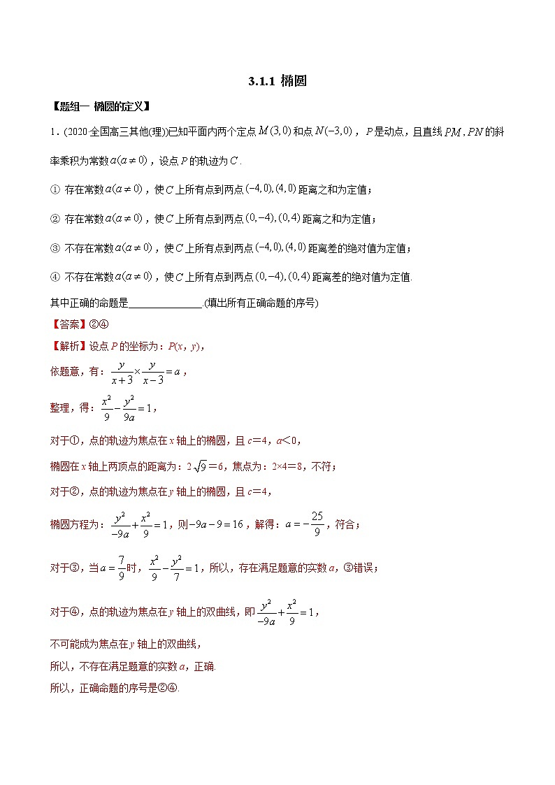 3.1.1 椭圆（第一课时）（精练）-2022版高中数学新同步精讲讲练（选择性必修第一册）（教师版含解析）第1页