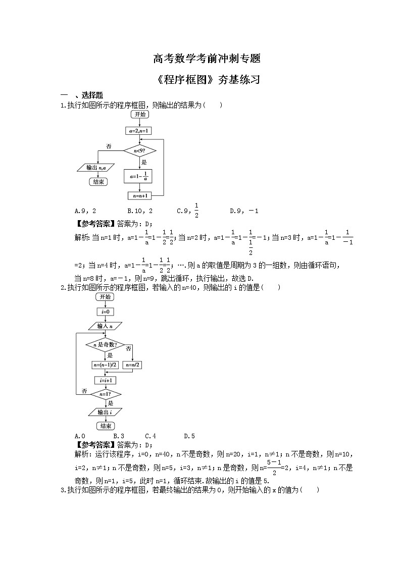 高考数学考前冲刺专题《程序框图》夯基练习（教师版）第1页
