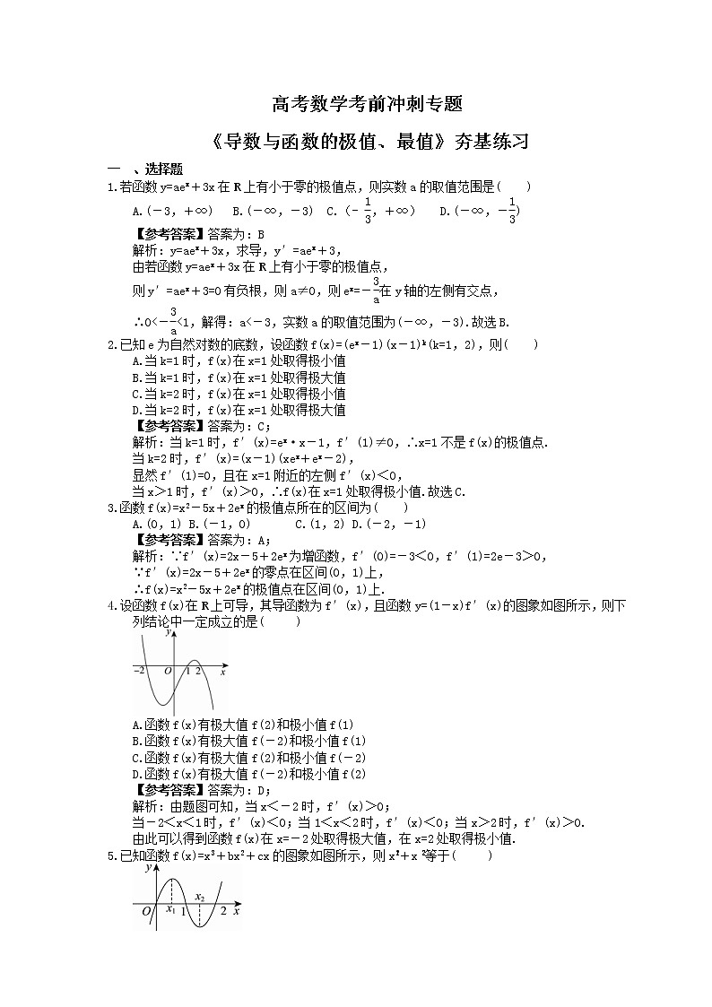 高考数学考前冲刺专题《导数与函数的极值、最值》夯基练习（教师版）第1页