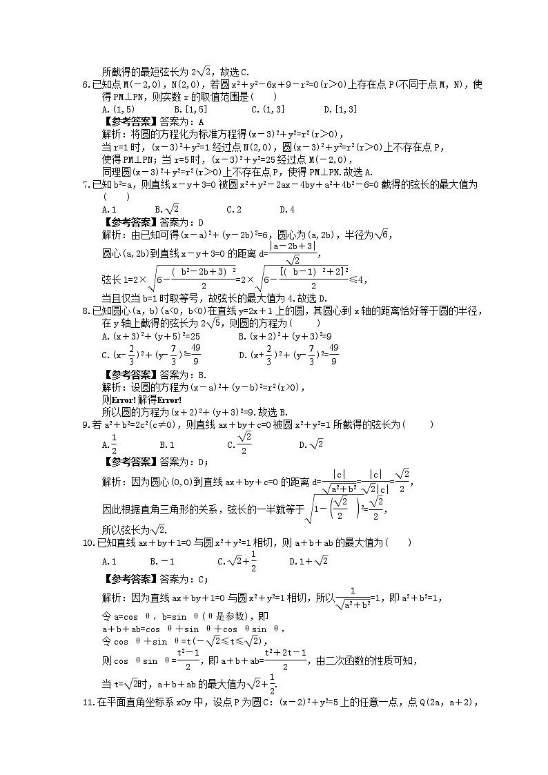 高考数学考前冲刺专题《圆的方程》夯基练习（教师版）第2页