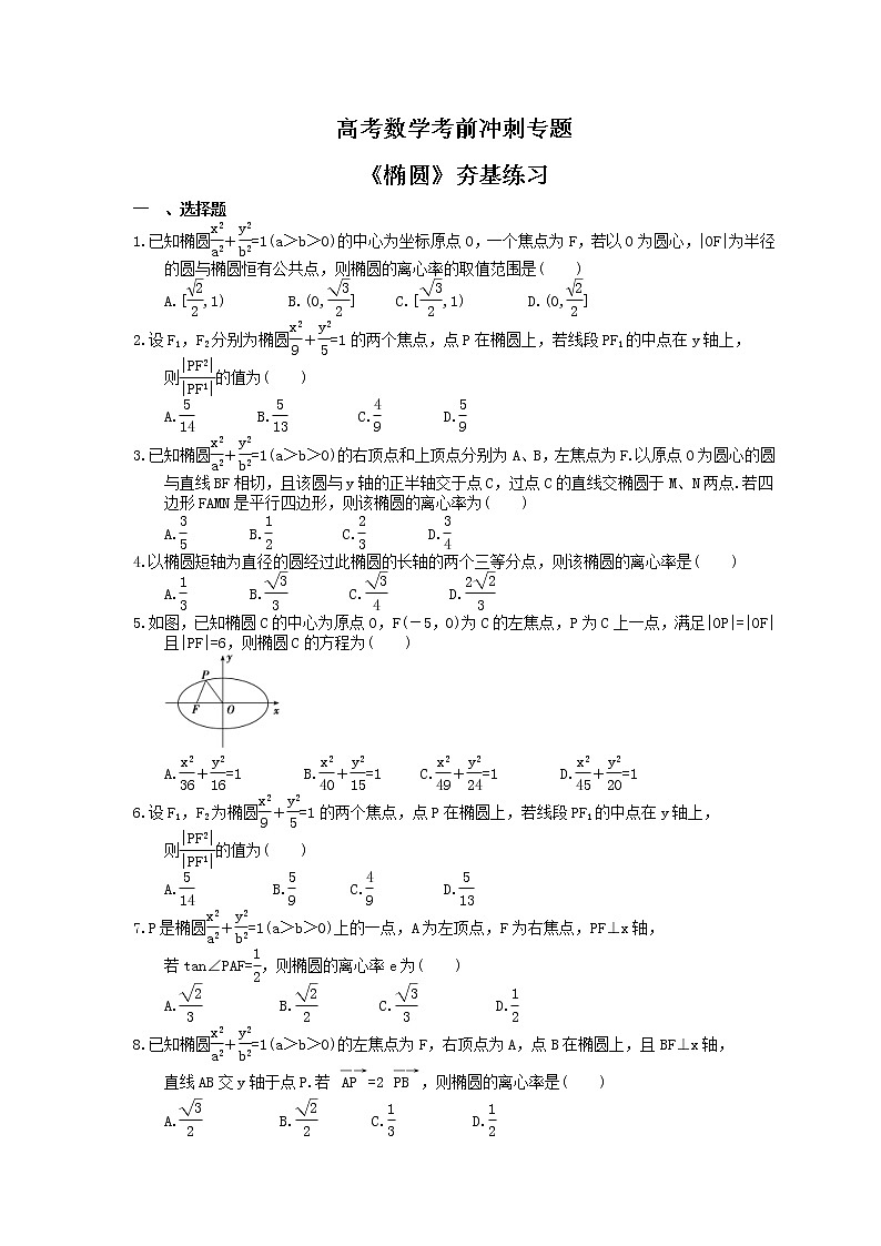 高考数学考前冲刺专题《椭圆》夯基练习（含答案）第1页