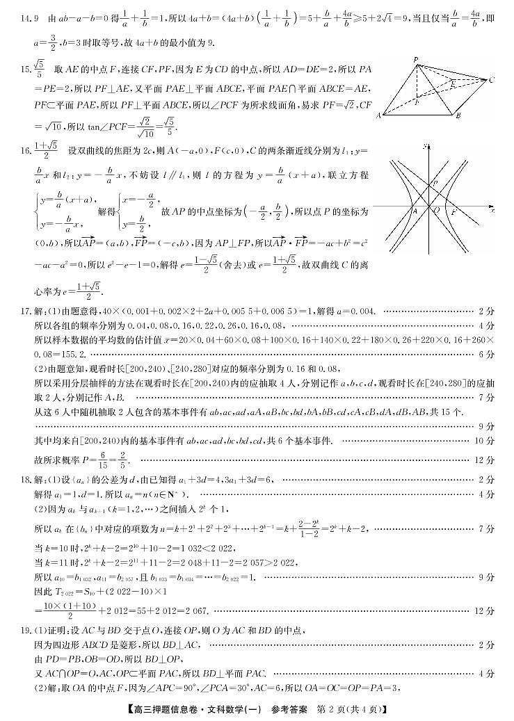 22届联盟押题信息卷（老高考）-数学文1答案第2页