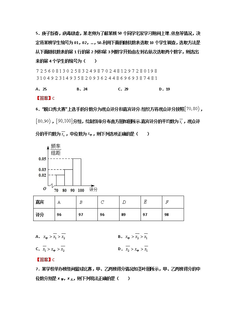 专题12 （统计）（解析版）-2021-2022学年高一数学下学期期末考试考前必刷题 （人教A版 2019必修二）第2页