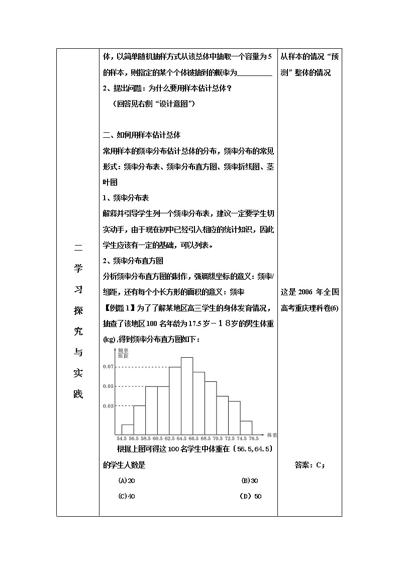 人教版A版（2019）课标高中数学必修二9.2用样本估计总体   教案第2页