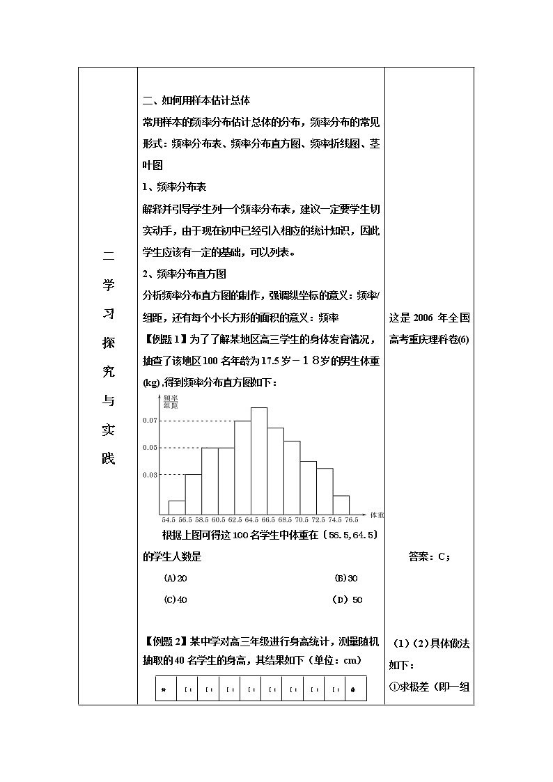 人教版A版（2019）课标高中数学必修二9.2用样本估计总体   学案第2页