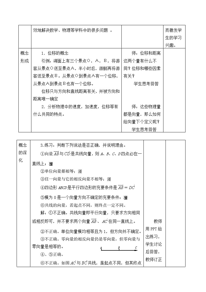 人教版（B版2019课标）高中数学必修二6.1.1向量的概念    教案02