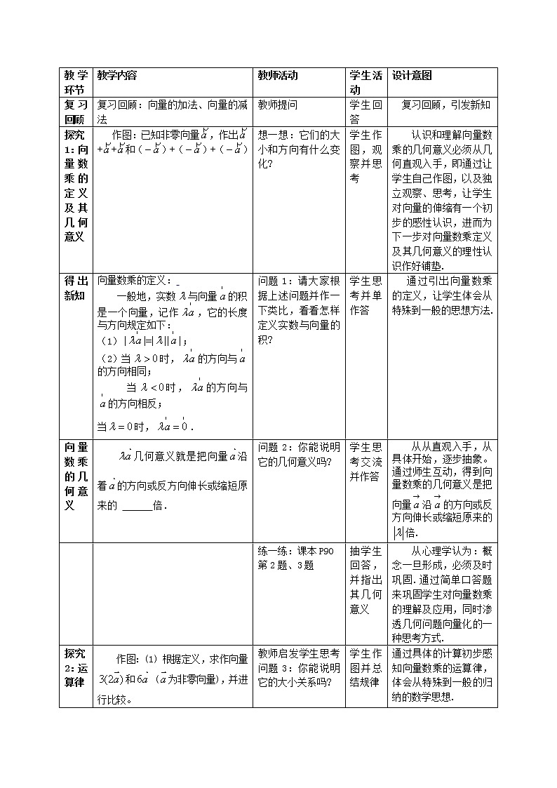 人教版（B版2019课标）高中数学必修二6.1.4数乘向量  教案03